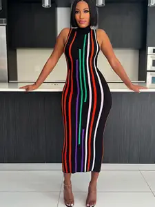 StyleCast Black Striped High Neck Bodycon Dress
