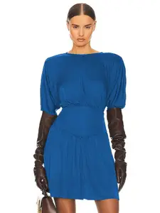 StyleCast Blue Cuffed Sleeves Fit & Flare Mini Dress