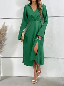 StyleCast Green & foliage green Flared Sleeve Midi Dress