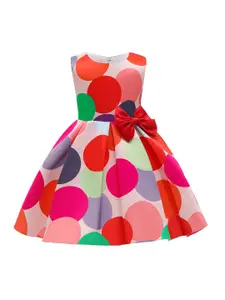 StyleCast Girls Red Polka Dots Printed Sleeveless Bow Detail Cotton Fit & Flare Dress
