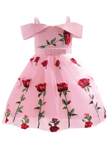 StyleCast Pink Girls Floral Printed Bow Detail Fit & Flare Dress