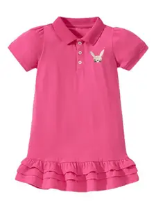 StyleCast Girls Pink Puff Sleeves Cotton T-Shirt Dress