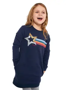 StyleCast Girls Navy Blue Sequinned Cotton Pullover