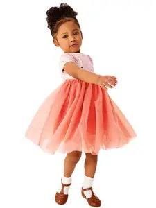 StyleCast Girls Pink Floral Printed Fit & Flare Cotton Dress