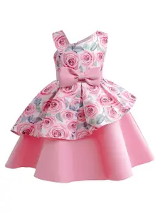 StyleCast Pink & grey Floral Print Layered Balloon Dress