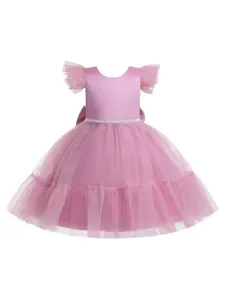 StyleCast Pink Girls Flared Sleeves Bow Embellished Fit & Flare Dress