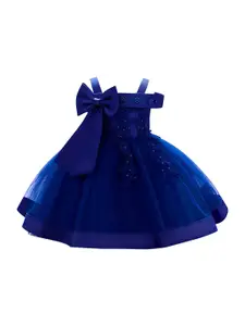 StyleCast Girls Navy Blue Embellished Shoulder Straps Bow Detail Balloon Dress