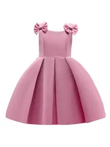 StyleCast Girls Pink Shoulder Straps Bow & Gathered Detail Fit & Flare Dress
