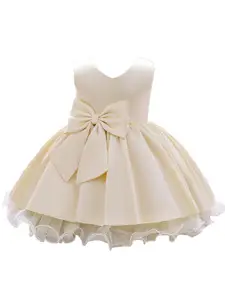 StyleCast Girls Champagne V-Neck Bow Fit & Flare Mini Dress