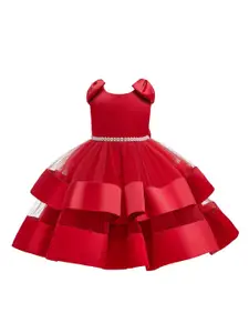 StyleCast Red Girls Sleeveless Net Beads Detail Bow Layered Maxi Dress