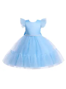 StyleCast Blue & uranian blue Flared Sleeve Applique Fit & Flare Dress