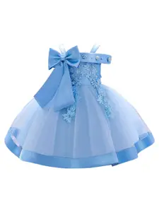 StyleCast Blue & white Embellished Embroidered Cold-Shoulder Fit & Flare Dress