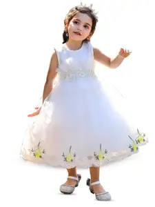 StyleCast White & periwinkle Embellished Ruffled Net Fit & Flare Midi Dress