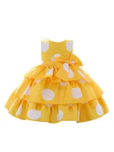 StyleCast Yellow & White Polka Dot Print Layered Fit & Flare Maxi Dress