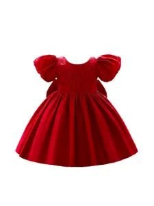 StyleCast Red & blood red Floral Embroidered Puff Sleeve Fit & Flare Dress