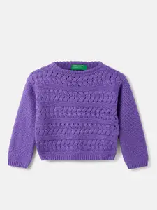 United Colors of Benetton Girls Cropped Cable Knit Pullover Sweater
