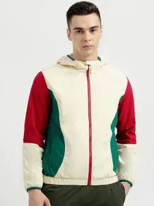 United Colors of Benetton Colourblocked Hooded Cotton Bomber Jacket