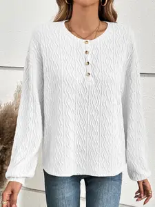 StyleCast White Self Design Puff Sleeves Boxy Top