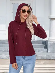 StyleCast Maroon Hooded Cable Knit Pullover