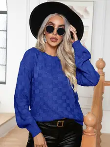 StyleCast Blue Self Design Acrylic Pullover