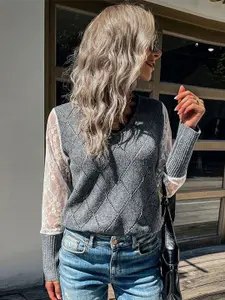 StyleCast Grey Open Knit Pullover