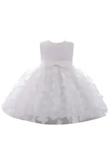 StyleCast Girls White Floral Self Design Bow Gathered Applique Balloon Dress