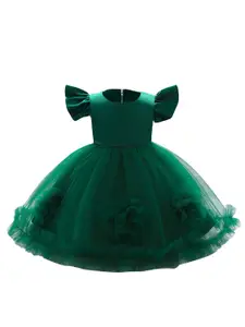 StyleCast Girls Green Flutter Sleeve Ruffles Fit & Flare Dress