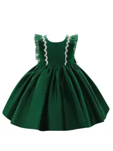 StyleCast Girls Green Round Neck Bow Fit & Flare Dress