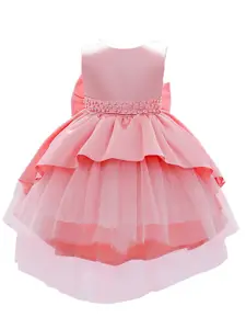 StyleCast Girls Peach-Coloured Embellished Layered Fit & Flare Midi Dress