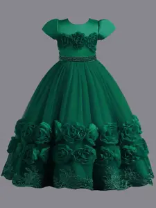 StyleCast Green & evergreen Puff Sleeve Applique Maxi Dress