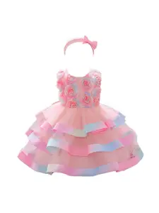 StyleCast Peach-Coloured & bridal rose Applique Fit & Flare Maxi Dress
