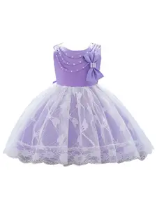 StyleCast Girls Purple Embellished Round Neck Fit & Flare Dress
