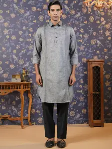 House of Pataudi Men Printed Mandarin Collar Pure Cotton Kurta