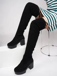 JM Looks Women High-Top Above Knee Length Suede Platform Heel Regular Boots