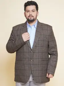John Pride Plus Size Checked Single-Breasted Notched Lapel Collar Blazer