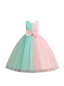 StyleCast Green Girls Colourblocked Bow Detail Balloon Maxi Dress