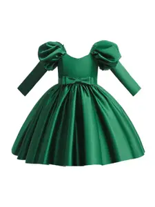 StyleCast Girls Green Puff Sleeves Gathered Fit & Flare Dress