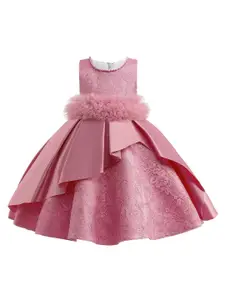 StyleCast Girls Pink Self Design Ruffled Fit & Flare Dress