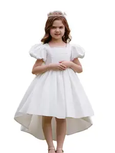 StyleCast Girls White Embellished Puff Sleeves Fit & Flare Dress