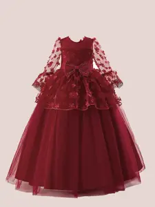 StyleCast Girls Maroon Bow Floral Embellished Gown Maxi Dress
