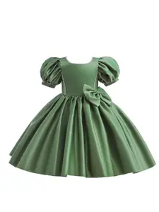 StyleCast Girls Green Puffed Sleeves Bow Party Balloon Dress