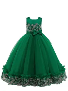 StyleCast Girls Green Self Design Sleeveless Bow Gown Maxi Dress