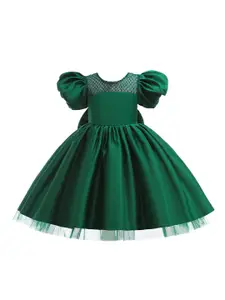 StyleCast Green Girls Puff Sleeves Bow Fit & Flare Dress