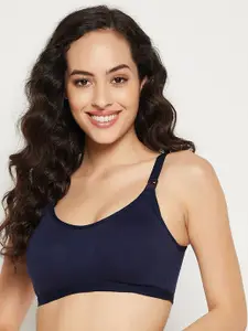 Clovia Navy Blue Full Coverage Lightly Padded Cotton Maternity Bra With All Day Comfort
