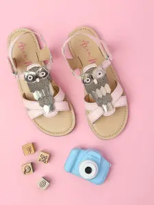 Aria Nica Girls Embellished Open Toe Flats With Backstrap