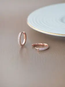 MANNASH Rose Gold-Plated Cubic Zirconia Studded Sterling Silver Classic Hoop Earrings