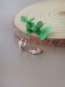 MANNASH Rose Gold Plated Sterling Silver Cubic Zirconia-Studded Classic Hoop Earrings