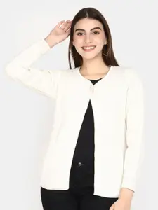 V-Mart Geometric Self Design Cotton Front Open Sweatshirt