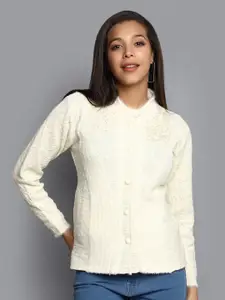 V-Mart Self Design Cardigan Cotton Sweatshirt