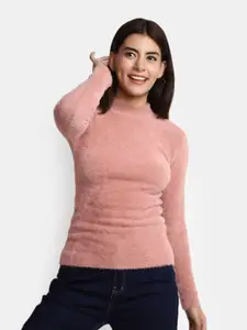 V-Mart High Neck Pullover Sweater With Fuzzy Detail